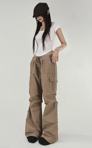 Ringdy Low Shirring Semi-Bootcut Banding Cargo Pants