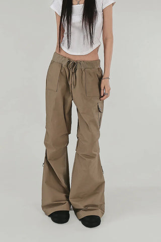 Ringdy Low Shirring Semi-Bootcut Banding Cargo Pants