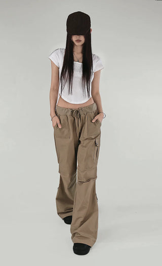 Ringdy Low Shirring Semi-Bootcut Banding Cargo Pants