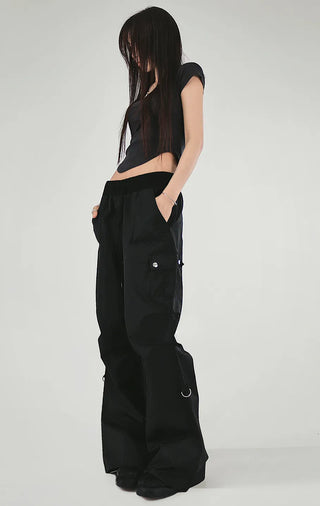 Ringdy Low Shirring Semi-Bootcut Banding Cargo Pants