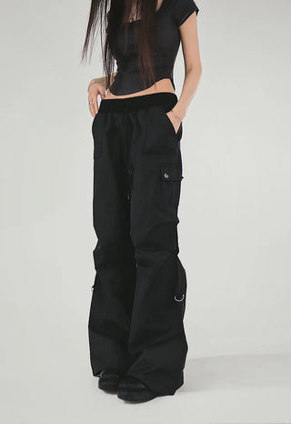 Ringdy Low Shirring Semi-Bootcut Banding Cargo Pants