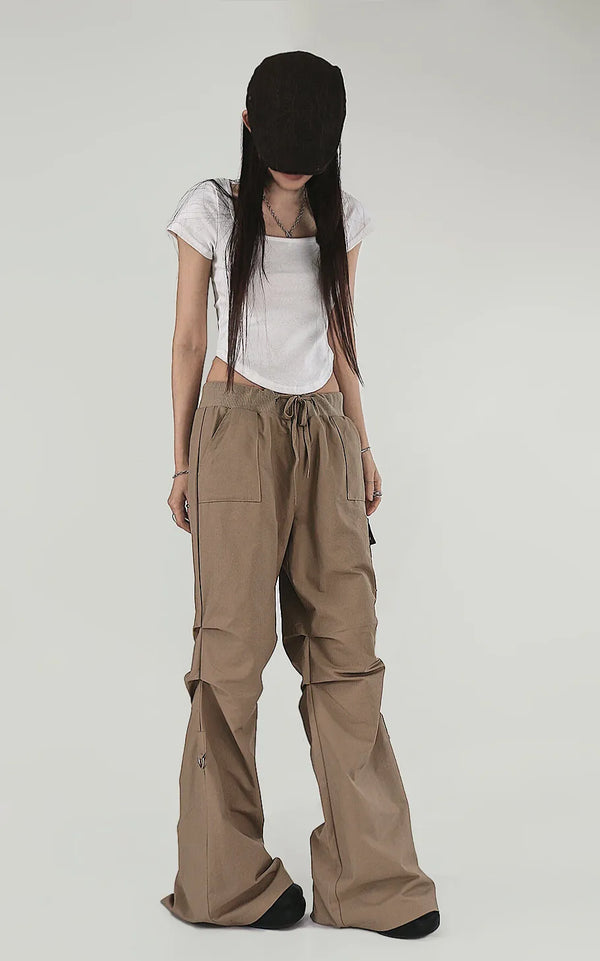 Ringdy Low Shirring Semi-Bootcut Banding Cargo Pants