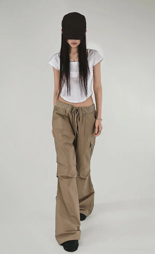 Ringdy Low Shirring Semi-Bootcut Banding Cargo Pants