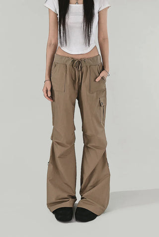 Ringdy Low Shirring Semi-Bootcut Banding Cargo Pants