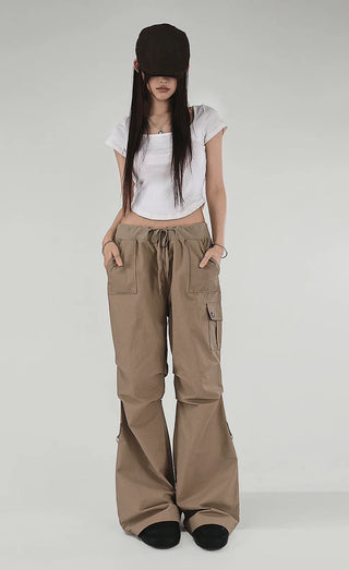 Ringdy Low Shirring Semi-Bootcut Banding Cargo Pants