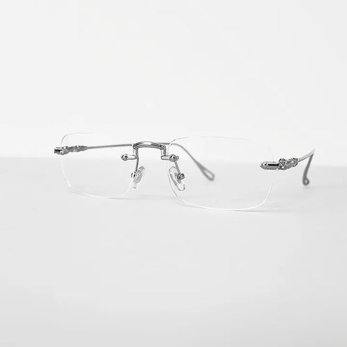 SILVER SQUARE RIMLESS CLEAR GLASSES