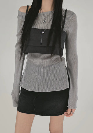ER BUSTIER BACK EYELET LAYERED VEST