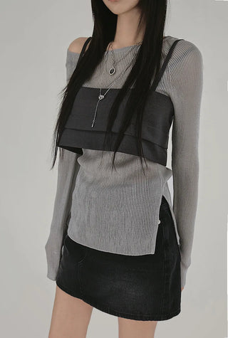 ER BUSTIER BACK EYELET LAYERED VEST