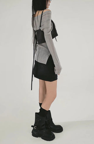 ER BUSTIER BACK EYELET LAYERED VEST