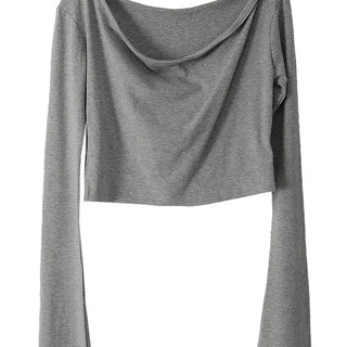 GREY LOOSE HIP OFF WIDE SHOULDER NECK HOODIE