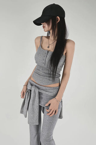 MIMI BUTTON RIBBED CAP SLEEVELESS TOP