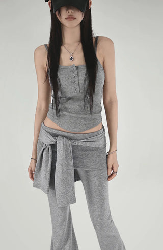 MIMI BUTTON RIBBED CAP SLEEVELESS TOP