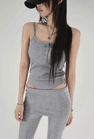 MIMI BUTTON RIBBED CAP SLEEVELESS TOP