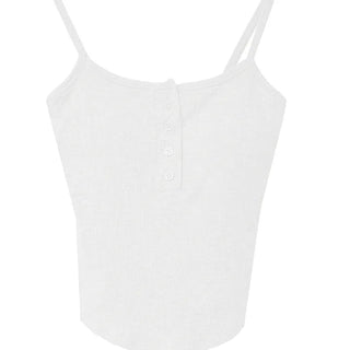 MIMI BUTTON RIBBED CAP SLEEVELESS TOP
