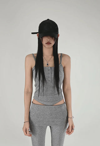 MIMI BUTTON RIBBED CAP SLEEVELESS TOP