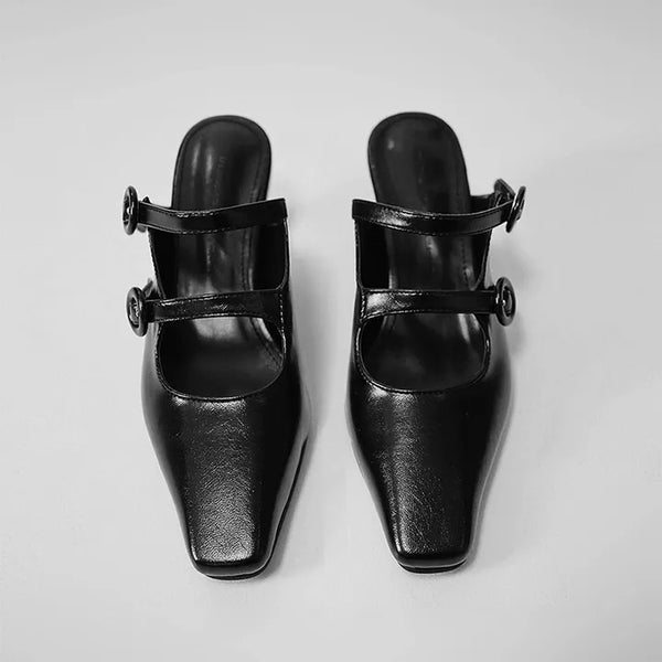 Chic Retro Two-Strap Buckle Mule Heel 5cm