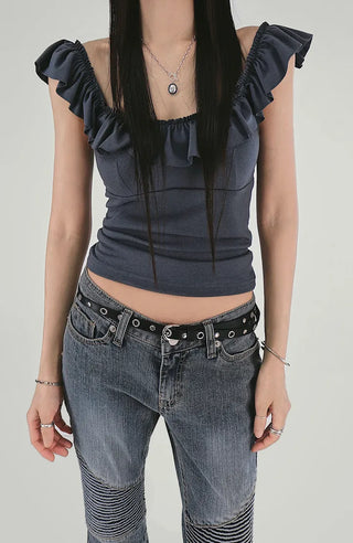 WAIST BANDING SHIRRING SLITS WIDE PANTS