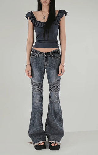 WAIST BANDING SHIRRING SLITS WIDE PANTS