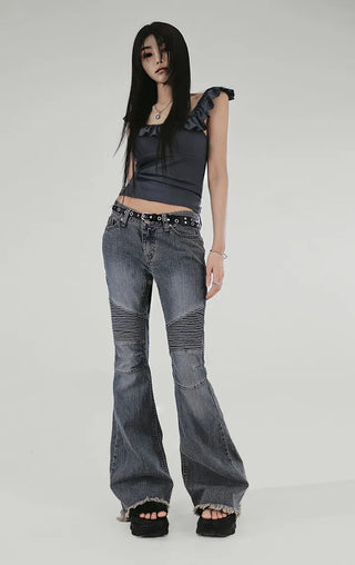 WAIST BANDING SHIRRING SLITS WIDE PANTS