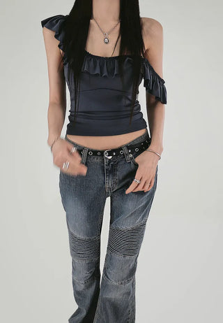 WAIST BANDING SHIRRING SLITS WIDE PANTS