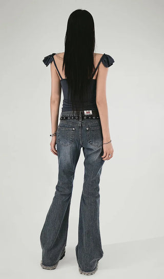 WAIST BANDING SHIRRING SLITS WIDE PANTS