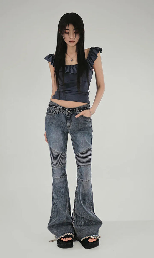 WAIST BANDING SHIRRING SLITS WIDE PANTS