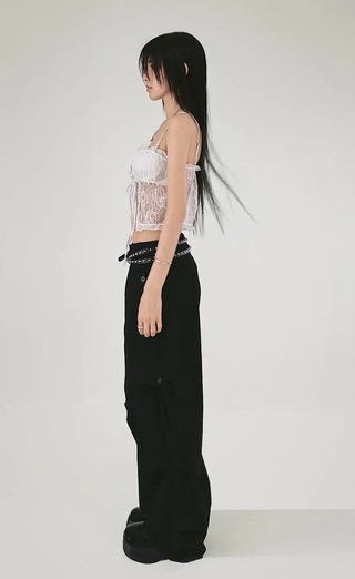 Fly Lace See-Through Open Strap Ribbon Top