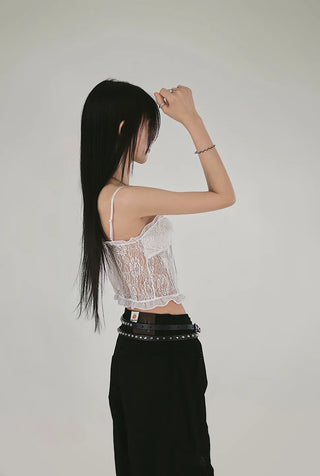 Fly Lace See-Through Open Strap Ribbon Top