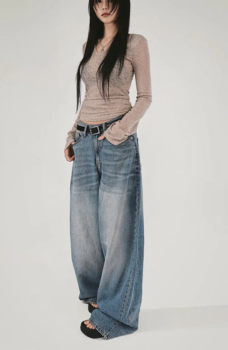 SNAP BACK BUTTON CLEAN WASHED WIDE JEANS