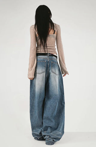 SNAP BACK BUTTON CLEAN WASHED WIDE JEANS