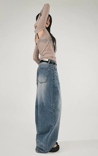 SNAP BACK BUTTON CLEAN WASHED WIDE JEANS