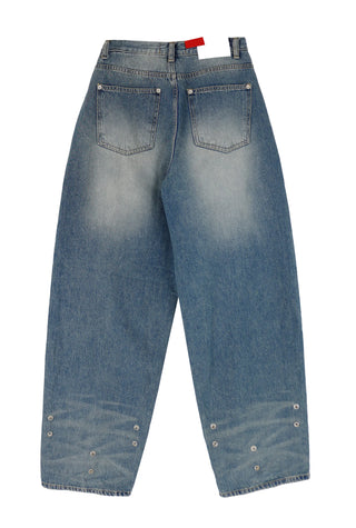 SNAP BACK BUTTON CLEAN WASHED WIDE JEANS