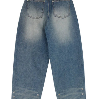 SNAP BACK BUTTON CLEAN WASHED WIDE JEANS