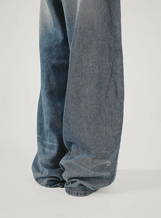 SNAP BACK BUTTON CLEAN WASHED WIDE JEANS