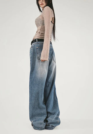 SNAP BACK BUTTON CLEAN WASHED WIDE JEANS