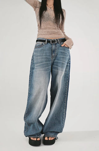 SNAP BACK BUTTON CLEAN WASHED WIDE JEANS