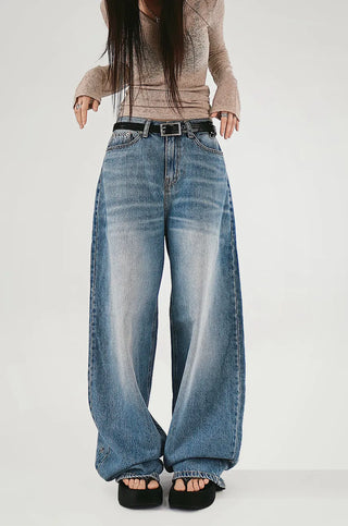 SNAP BACK BUTTON CLEAN WASHED WIDE JEANS