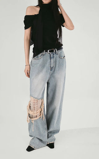 KAI LINEN LOOSE FIT UNBAL SCARF OFF-SHOULDER T