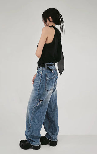 SATIN SCARF LOOSE FIT HALTER NECK SLEEVELESS BLOUSE
