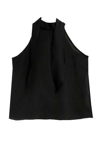 SATIN SCARF LOOSE FIT HALTER NECK SLEEVELESS BLOUSE
