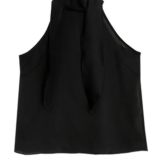 SATIN SCARF LOOSE FIT HALTER NECK SLEEVELESS BLOUSE