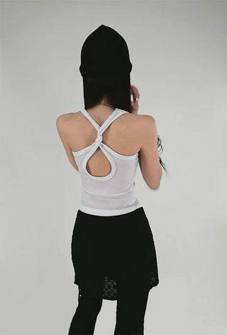 BACK HOLE TWISTHALTE R SLEEVELESS Back hole twist back ribbed halter top