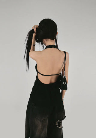 BLACK TONE DARK VINTAGE DAMAGE WIDE DENIM