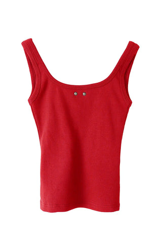 RIVET BACK SLIT U-NECK SLEEVELESS T-shirt with rivet back slit and U-neck sleeveless