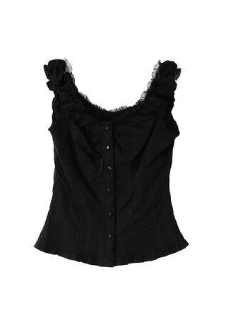 LITTLE LACE SLUB FRILL OFF-SLEEVELESS BLOUSE