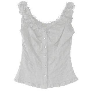 LITTLE LACE SLUB FRILL OFF-SLEEVELESS BLOUSE