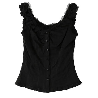 LITTLE LACE SLUB FRILL OFF-SLEEVELESS BLOUSE