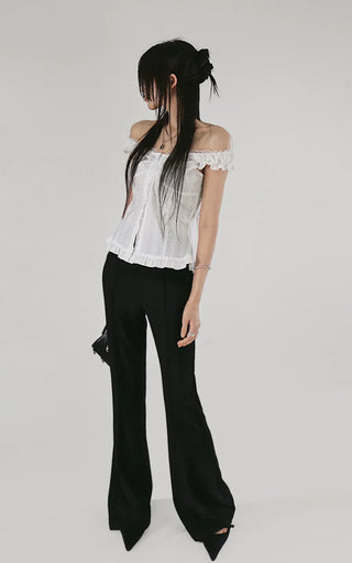 LITTLE LACE SLUB FRILL OFF-SLEEVELESS BLOUSE
