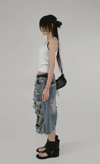 DEST HOT BERMUDA DAMAGE DENIM PANTS