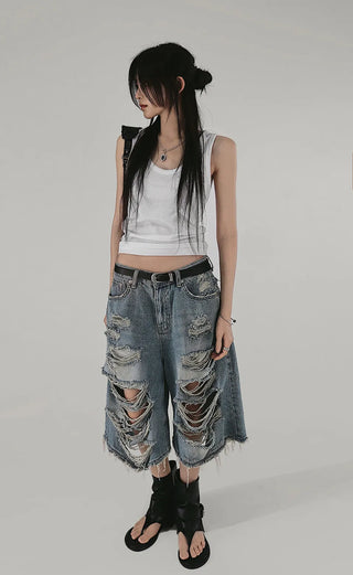 DEST HOT BERMUDA DAMAGE DENIM PANTS